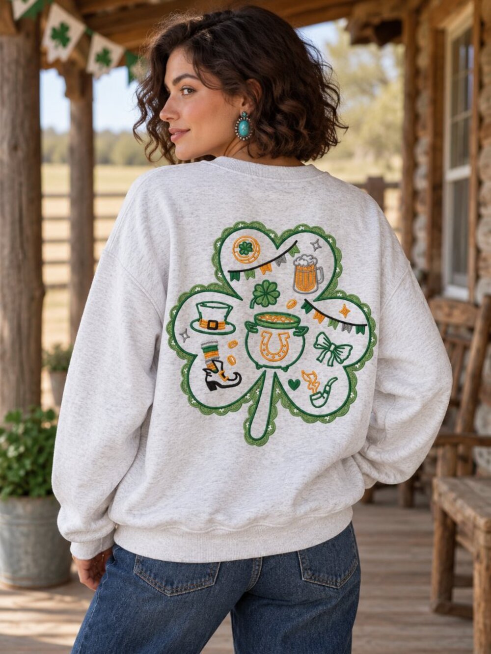 Lucky Charm Embroidered Clover Sweatshirt by Peach Love